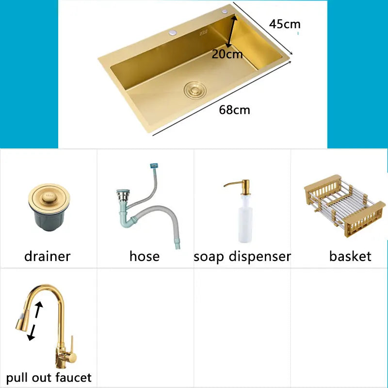 Gold Sink Above Counter 304 Stainless Steel Bowl
