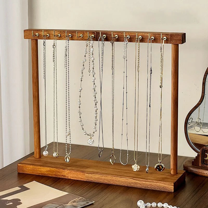 Jewelry Organizer Display Stand Solid Wood Necklace Hanging