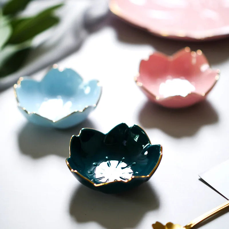 Japanese Ceramic Plate Sakura Petals Dipping Dish Soy