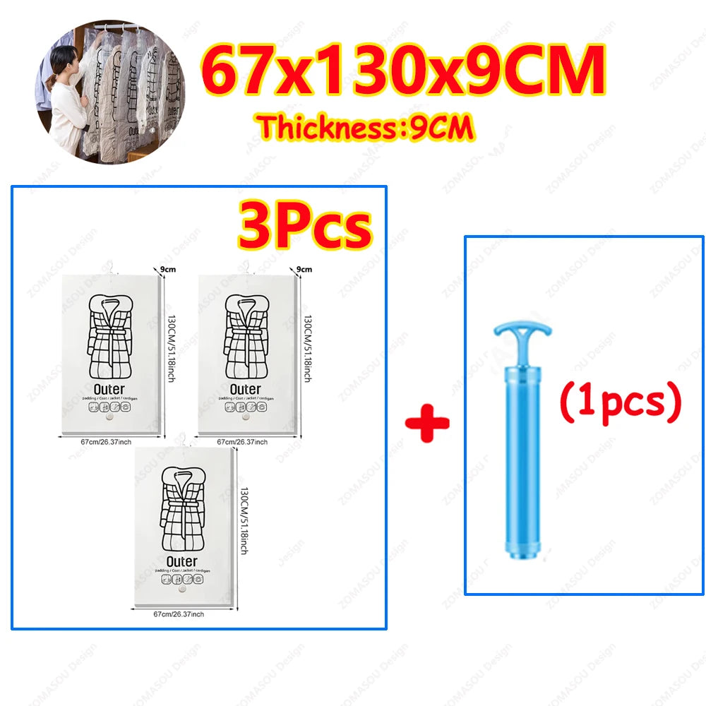 1-10pcs Hanging Vacuum Storage Bag Reusable Space Saver