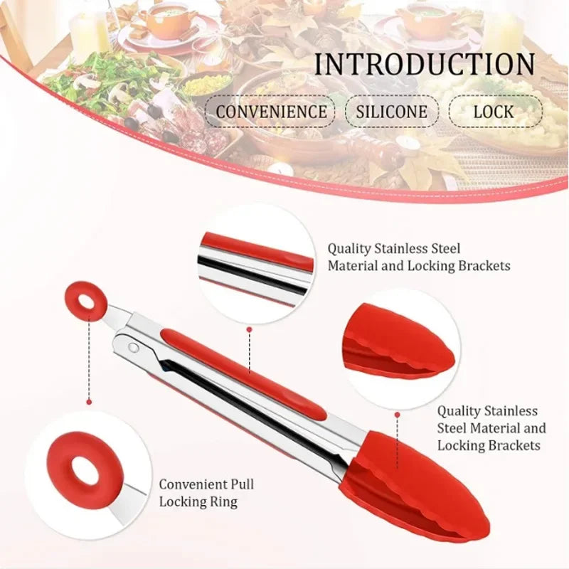 9-Inch Silicone Food Tongs Grill Stainless Steel Food