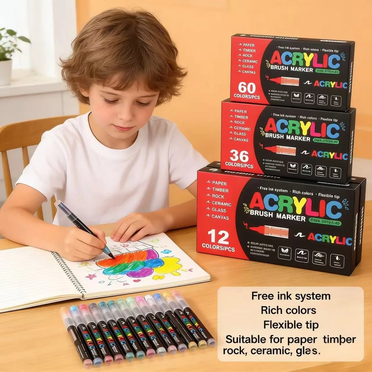 12-408 Colors Acrylic Paint Pen Acrylic Markers Brush