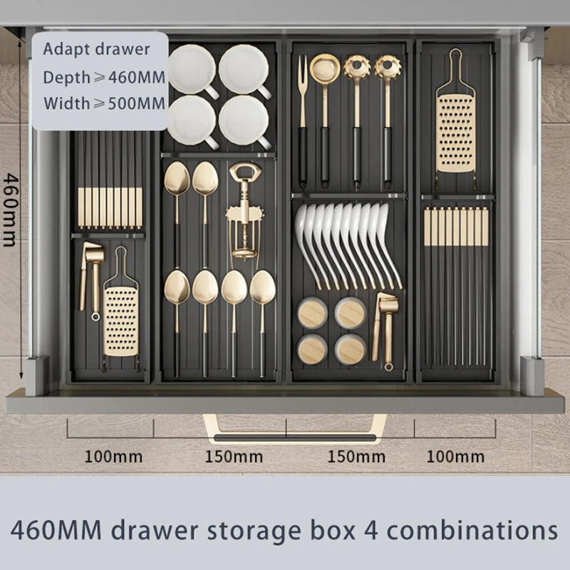 Adjustable Dish Rack Under Cabinet Drawer Spoon Chopsticks