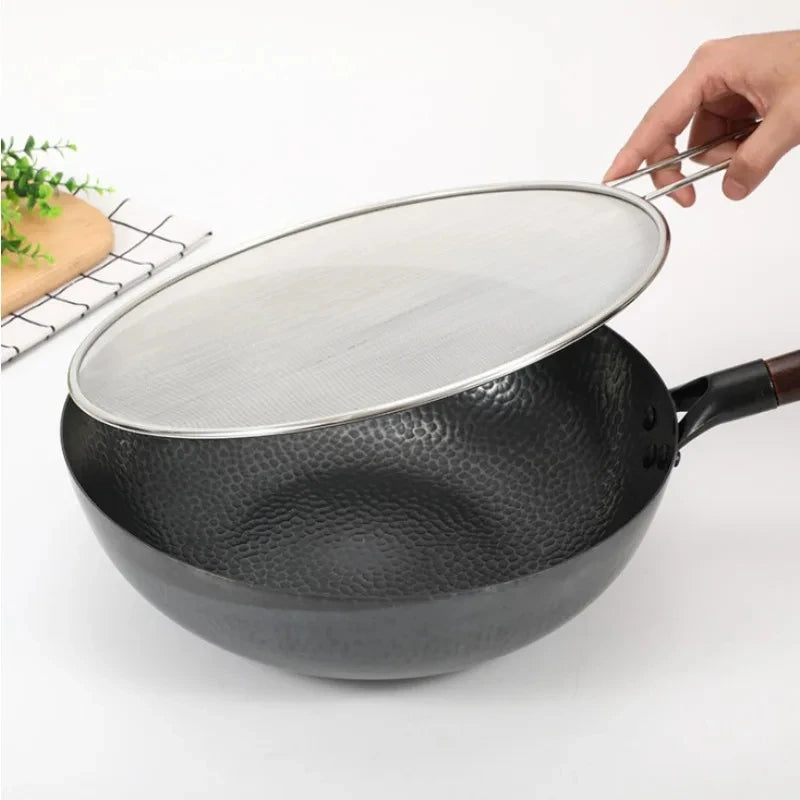Stainless Steel Splatter Screen Oil-Proofing Lid Spill-Proof