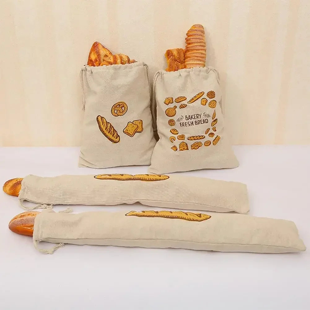 Linen Bread Bags Reusable Drawstring Large Washable Storage