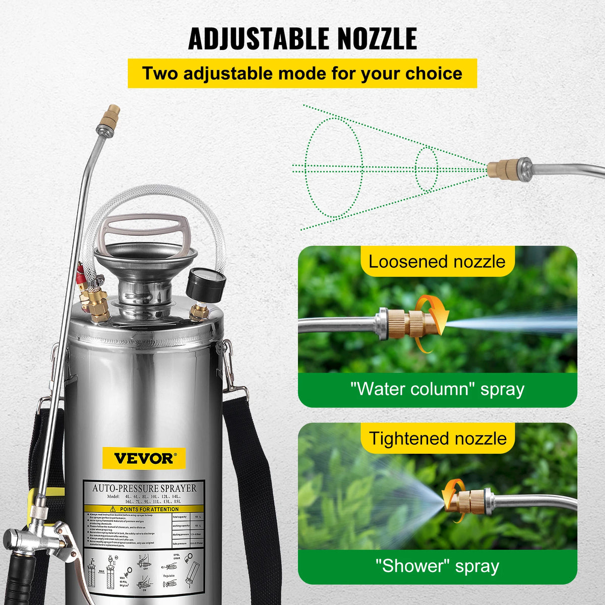 Succebuy 4-12l Hand Powered Sprayer Stainless Steel Watering