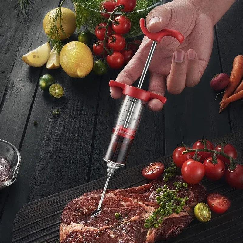 Meat Injector Syringe Stainless Steel Needles Bbq Grill