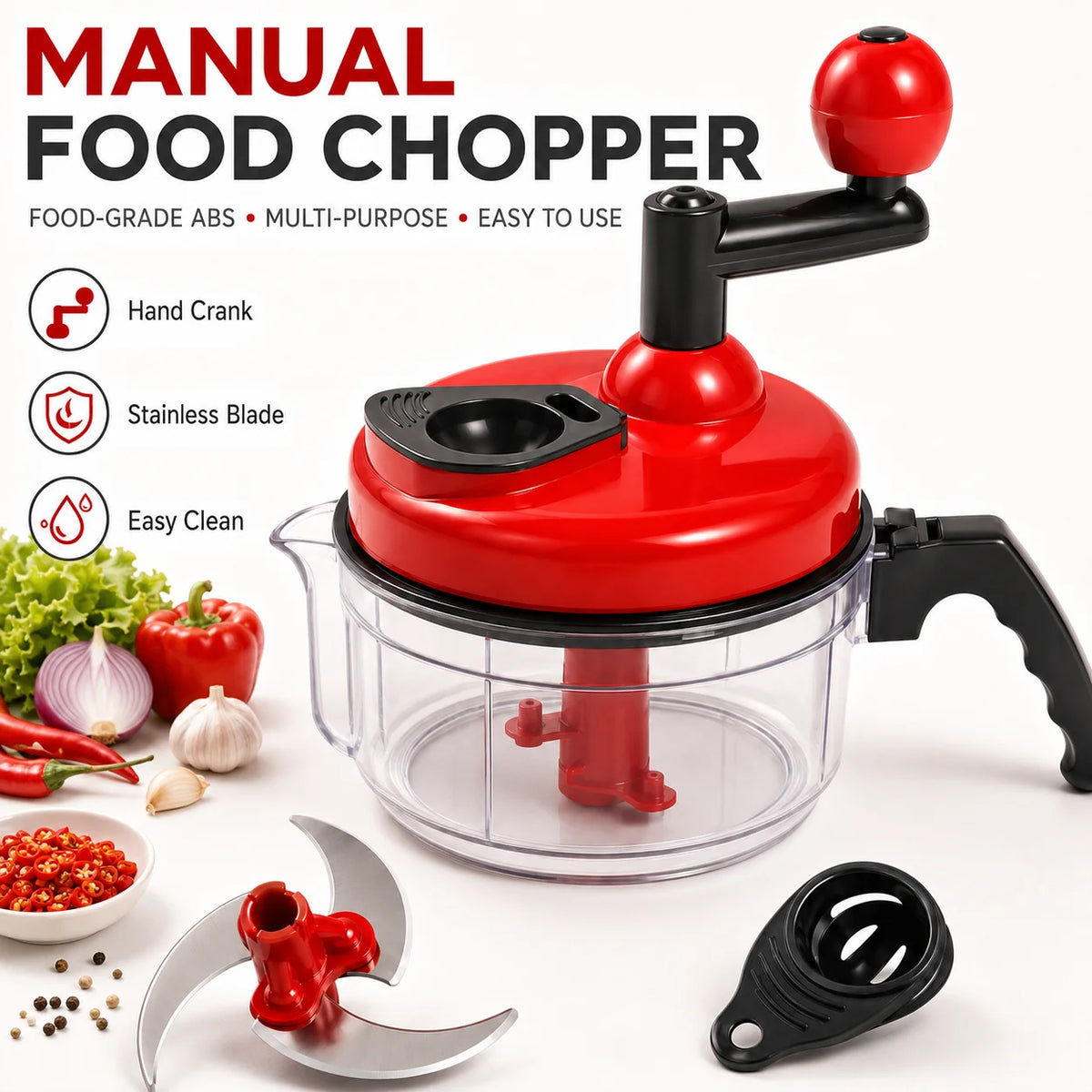 Food Chopper Quick Hand Crank Vegetable Processor Onion