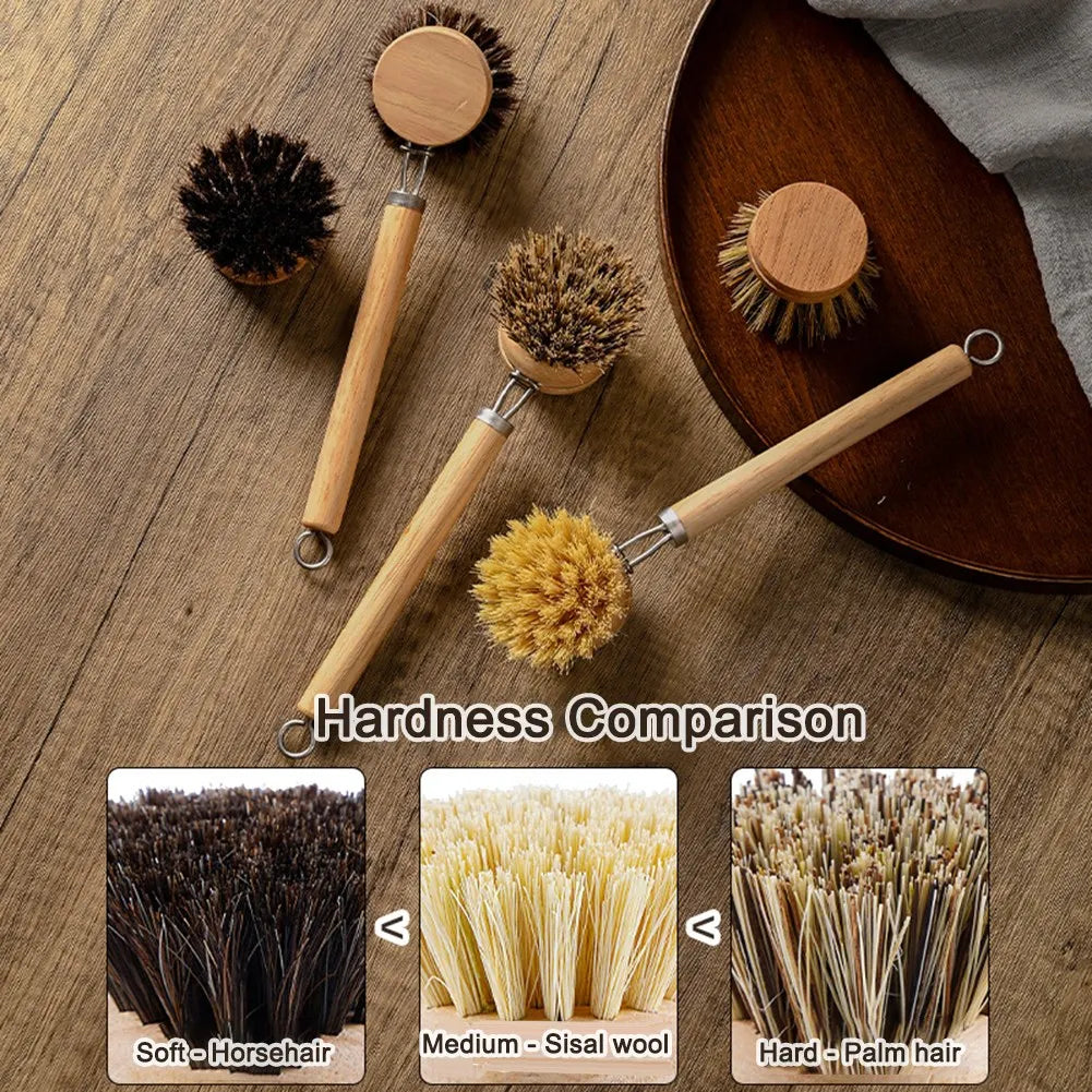 Bamboo Dish Scrub Brush Wooden Cleaning Scrubbers Cleaning