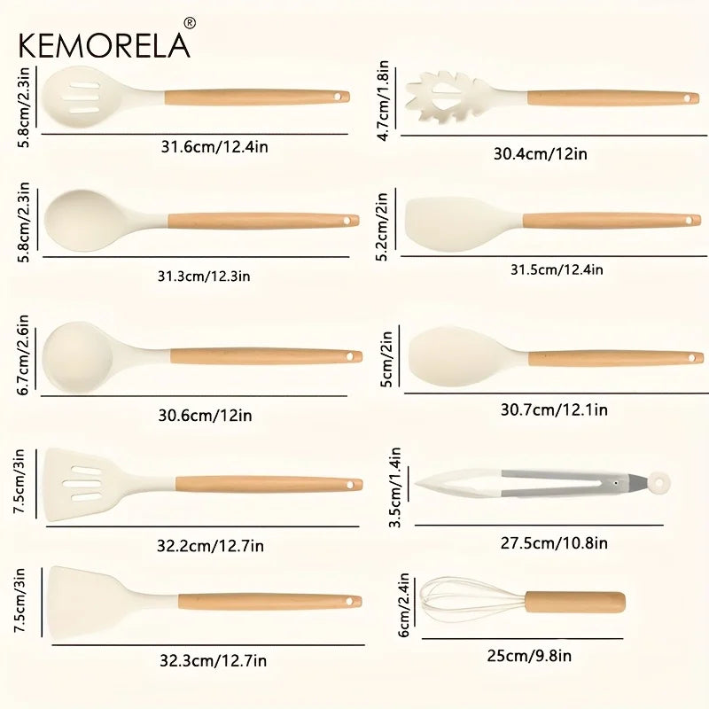 Kemorela 10pc Silicone Cooking Utensils Heat Resistant Non-Stick