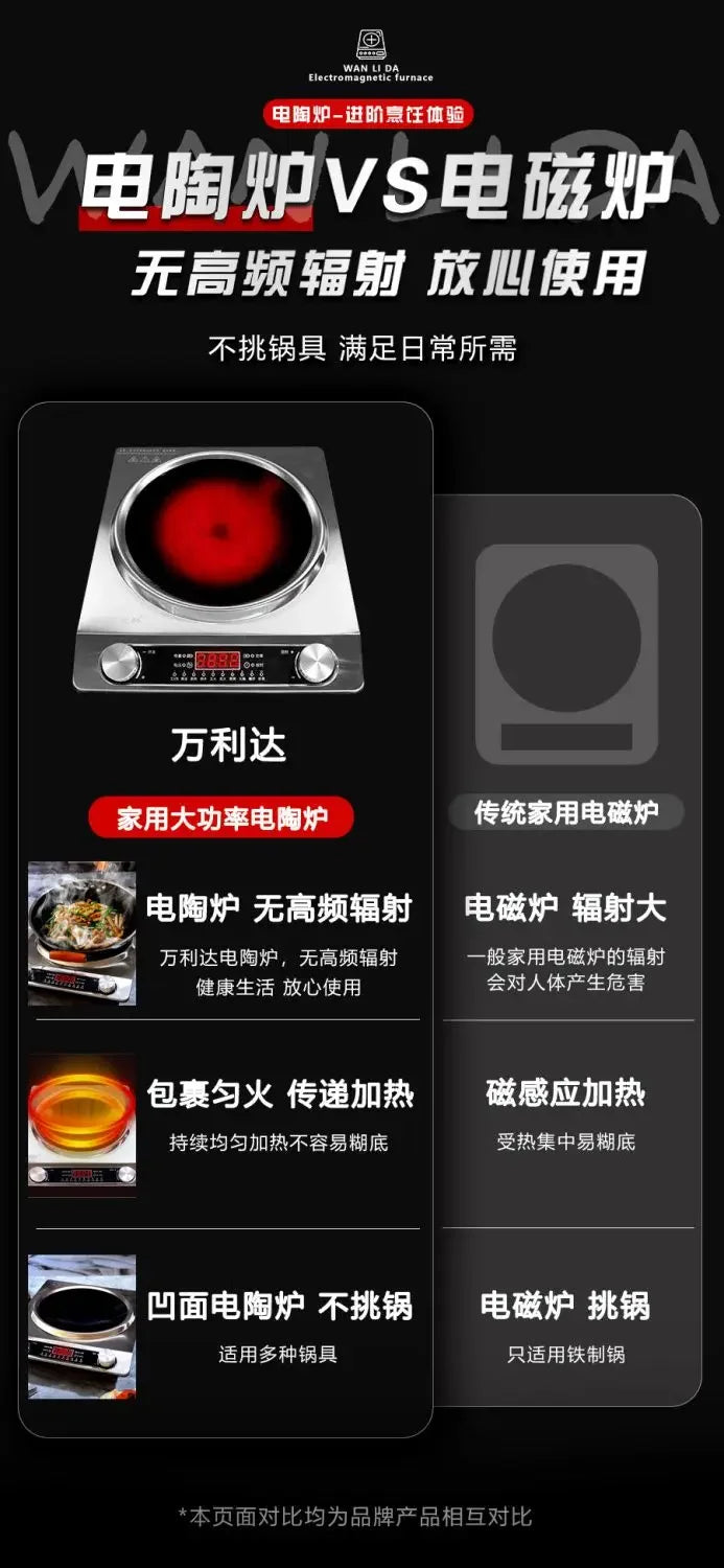 High-Power Electric Ceramic Stove 5000w Concave Flat Pot