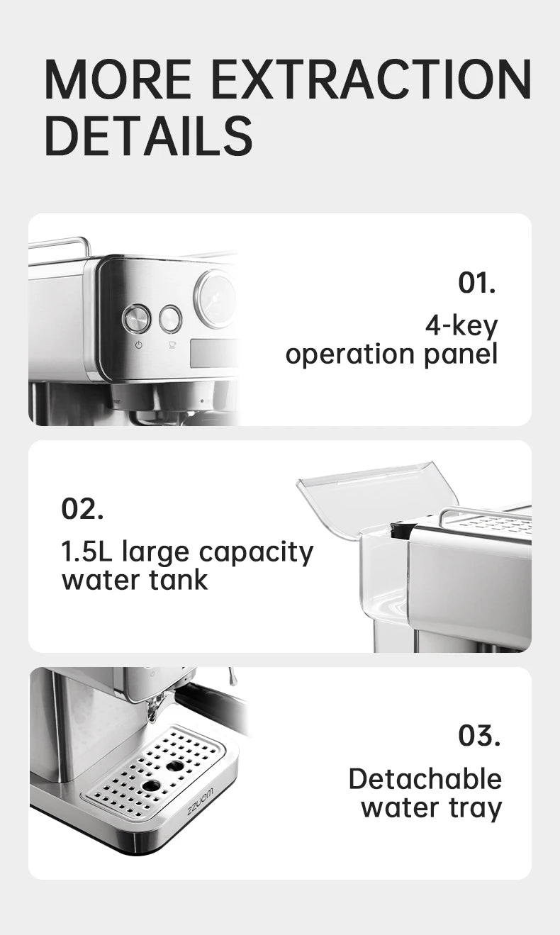 20bar Semi-Automatic Espresso Machine Stainless Steel Casing