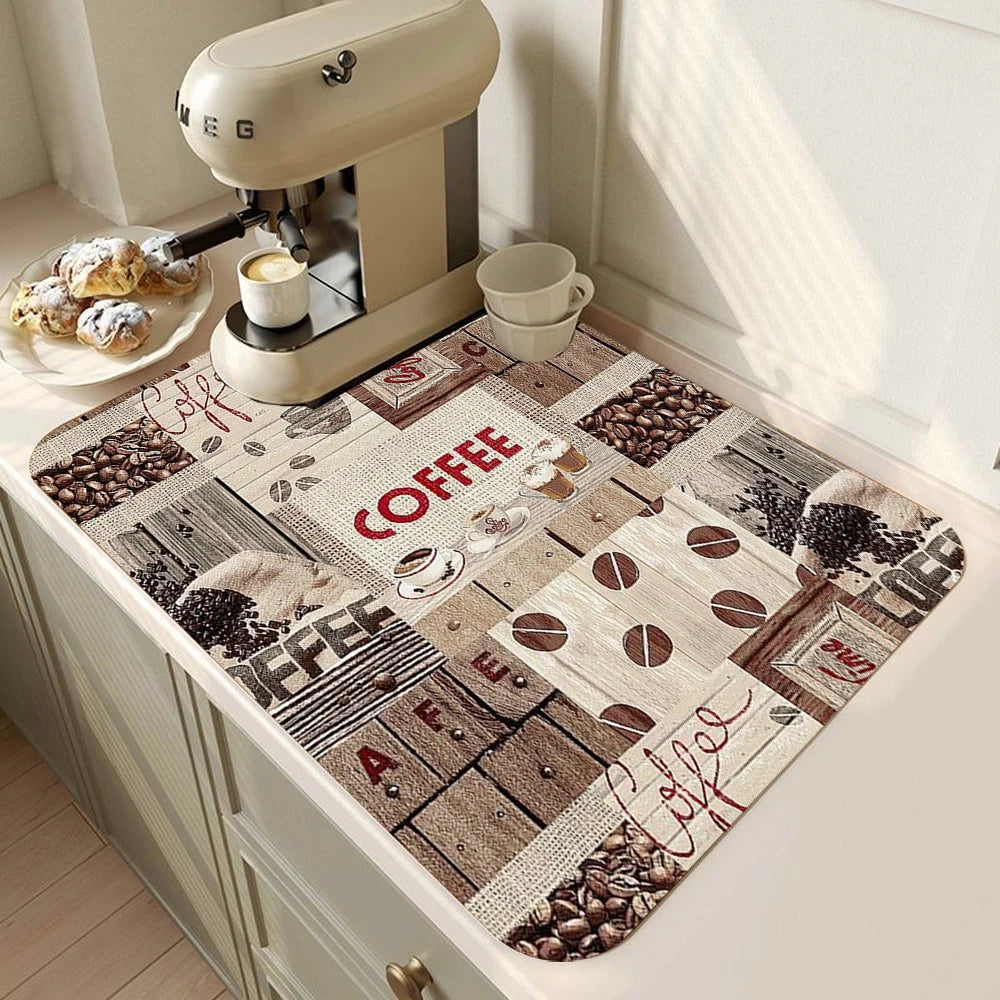 Coffee Bar Mat Rubber Dish Drying Mat Counter