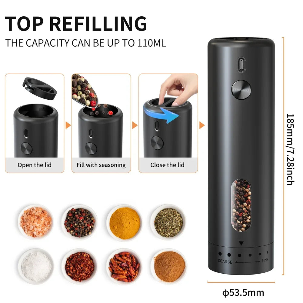 Rechargeable Electric Salt Pepper Grinder Adjustable Coarseness