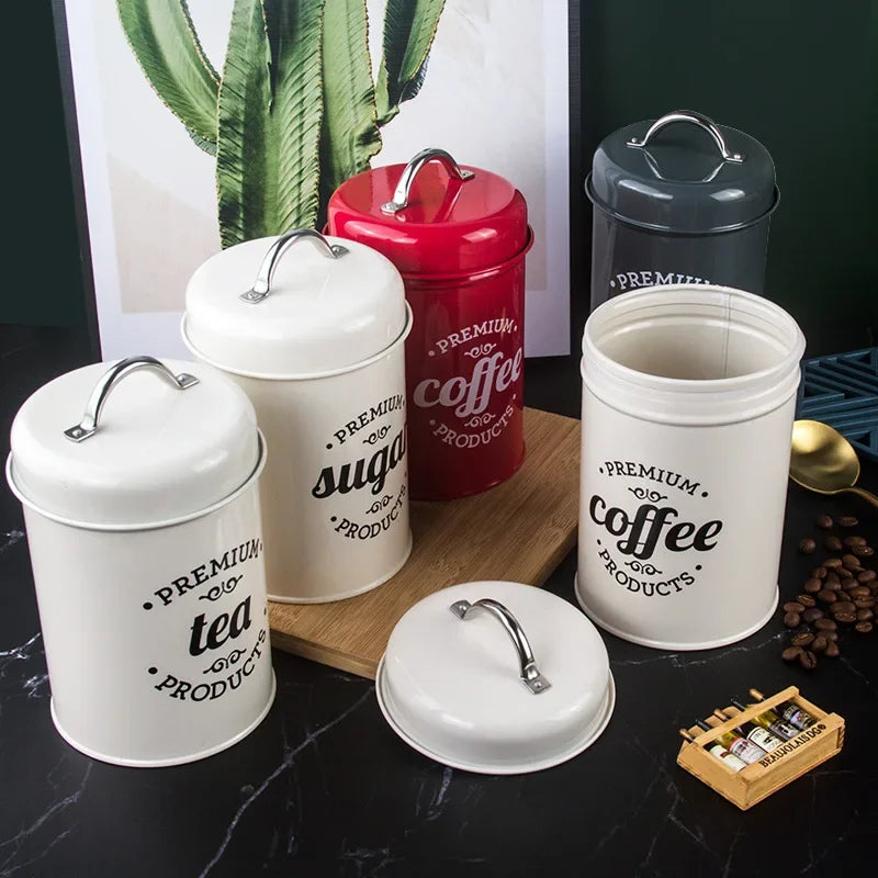 Canisters Coffee Tea Sugar Flour Metal Tin Jars