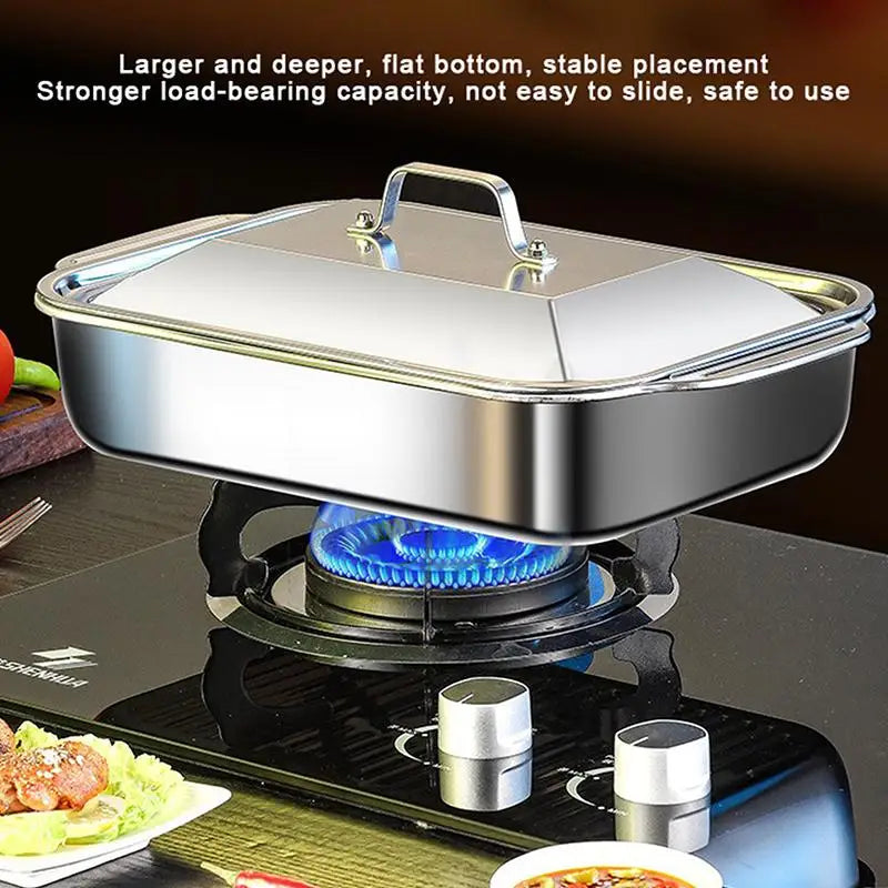 Stainless Steel Baking Pan Lids Deep Dish Fish/Pasta/Grilling