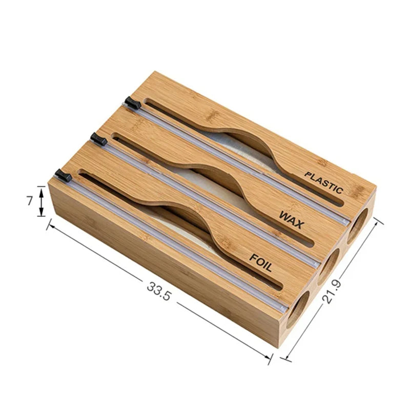 Bamboo Compartment Cling Film Tin Foil Cutter Box