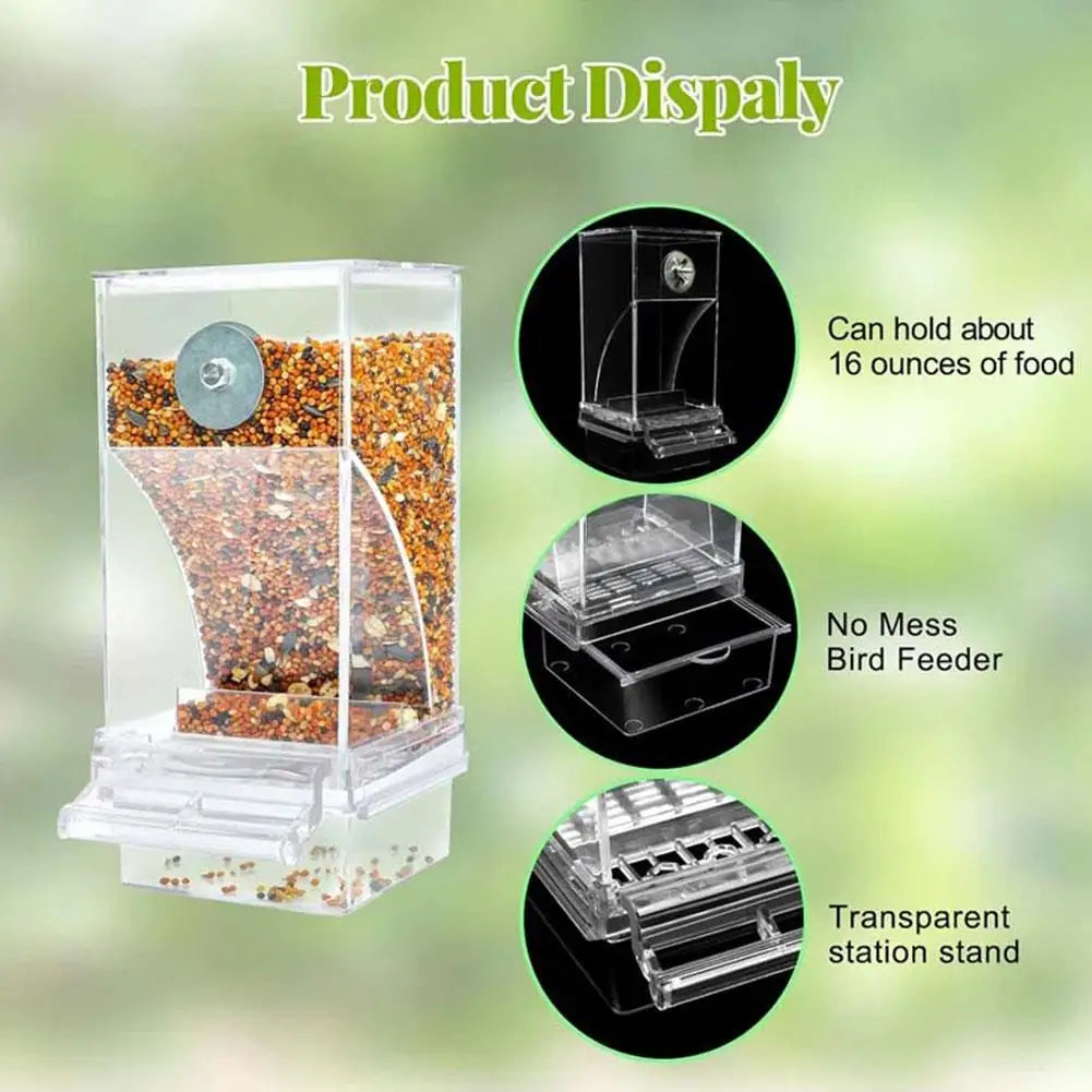 Clear Bird Feeding Device Anti-Waste Gravity Auto-Flow Station
