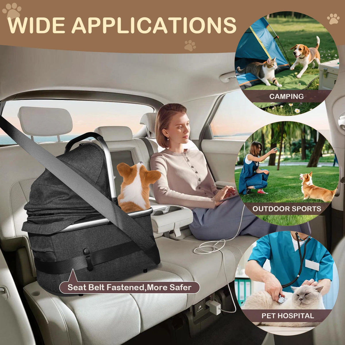 Pet Stroller Wheels Foldable Pet Travel Carrier Small/Medium
