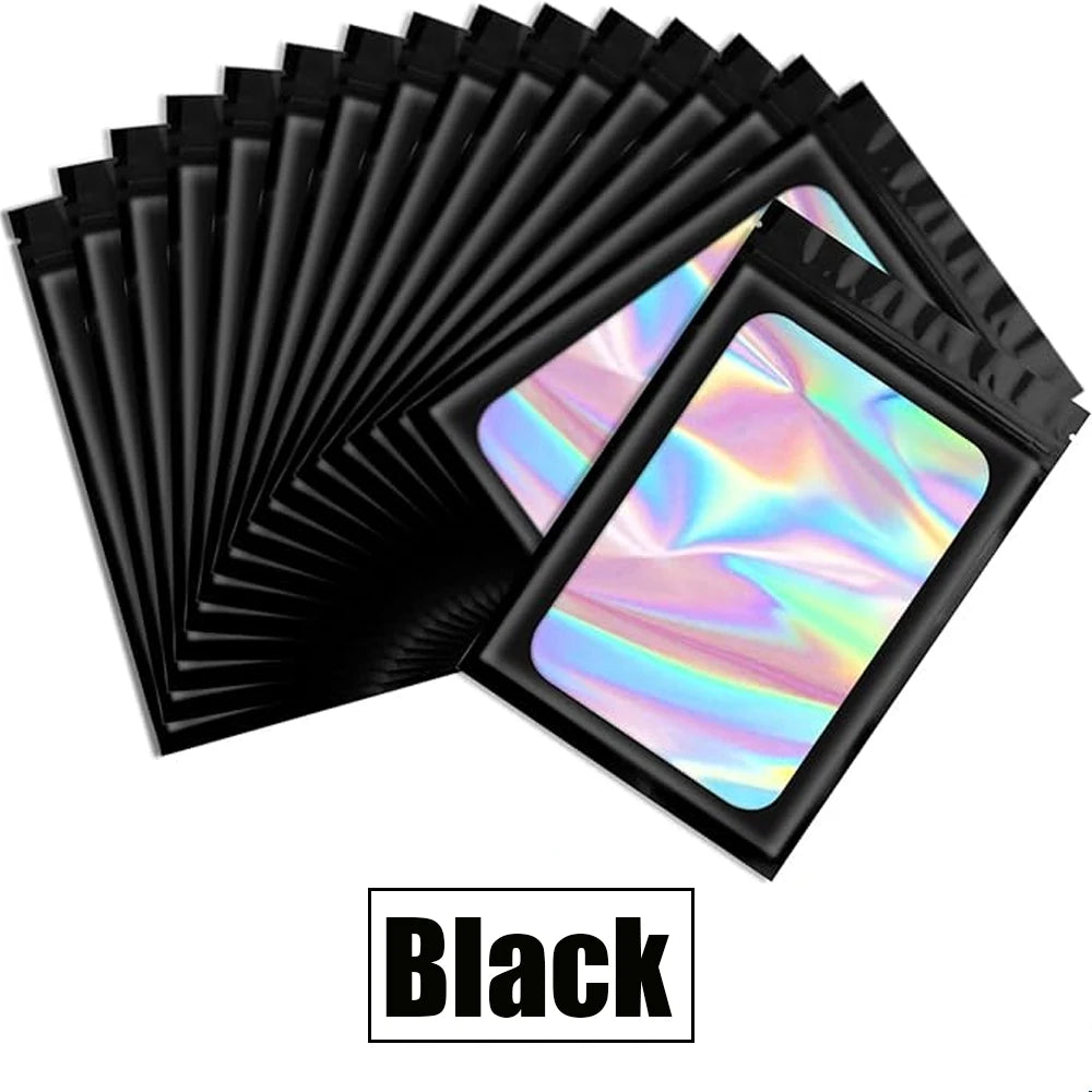 1000/10pcs Holographic Ziplock Bags Plastic Laser Iridescent Zip