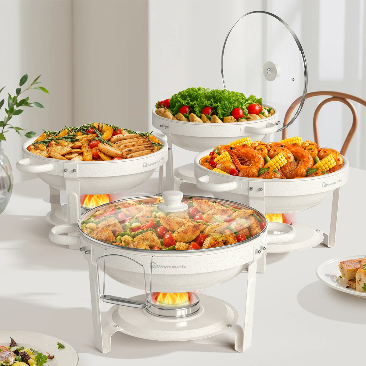 5qt 2/4 Pack White Chafing Dishes Buffet Glass