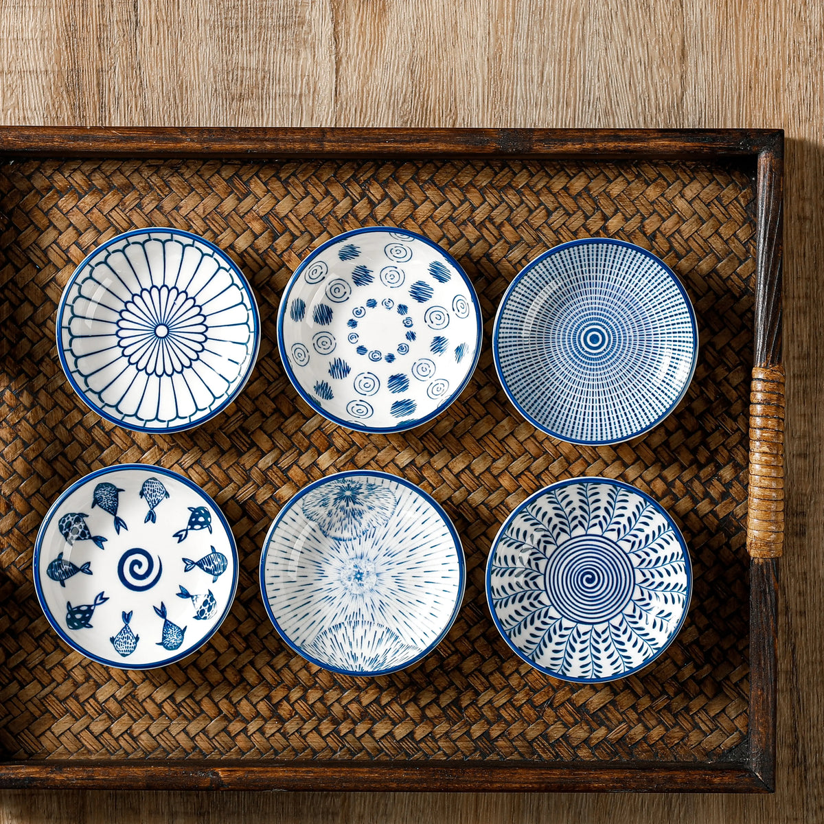 6pcs Mini Ceramic Sauce Dish Plate Retro Chinese