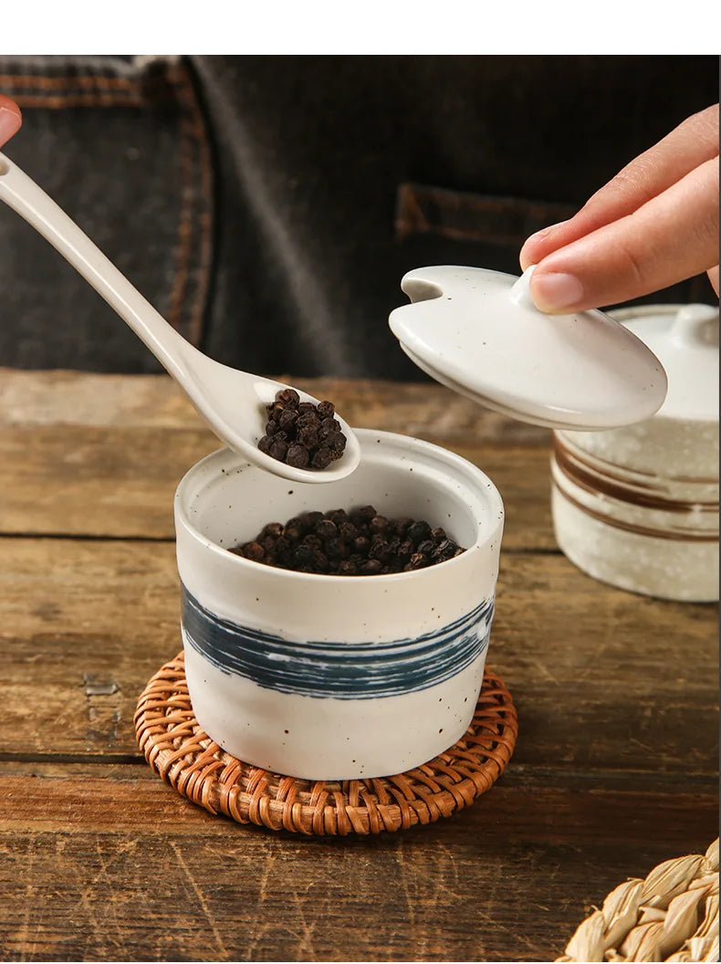 Japanese Style Vintage Ceramic Seasoning Jar Chili Storage