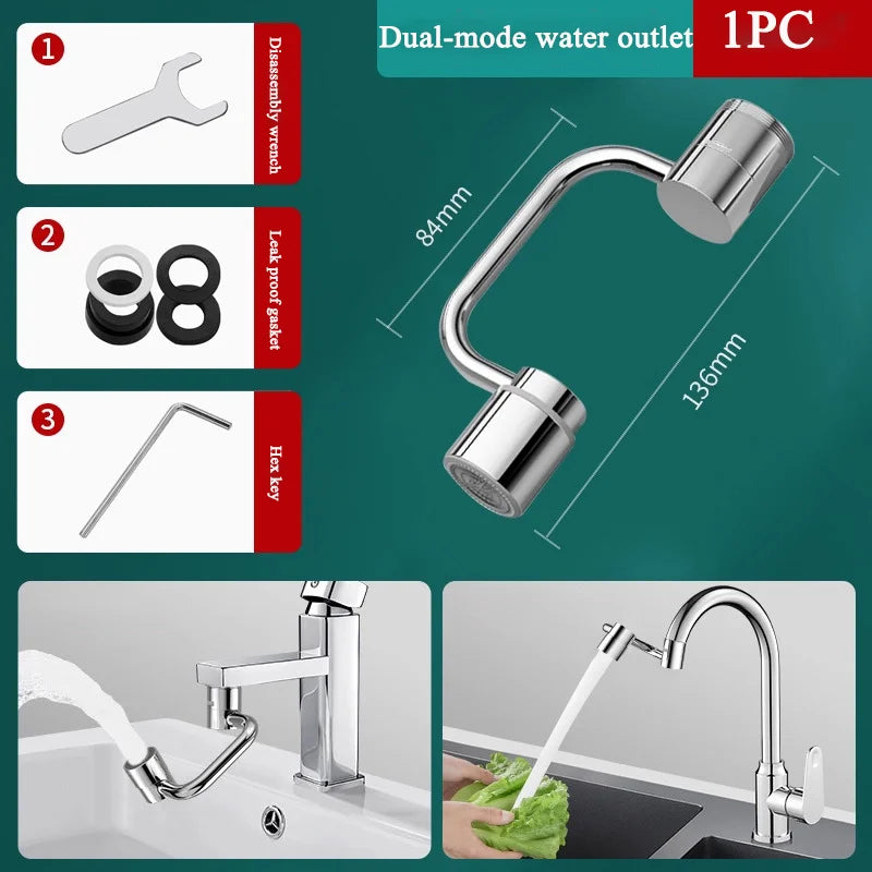 1pc 1080 Swivel Stainless Steel Faucet Extender Universal