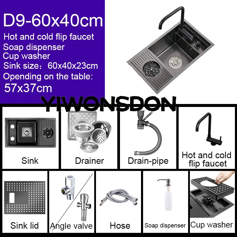 Nano Hidden Bar Sink Black Folding Faucet Silvery