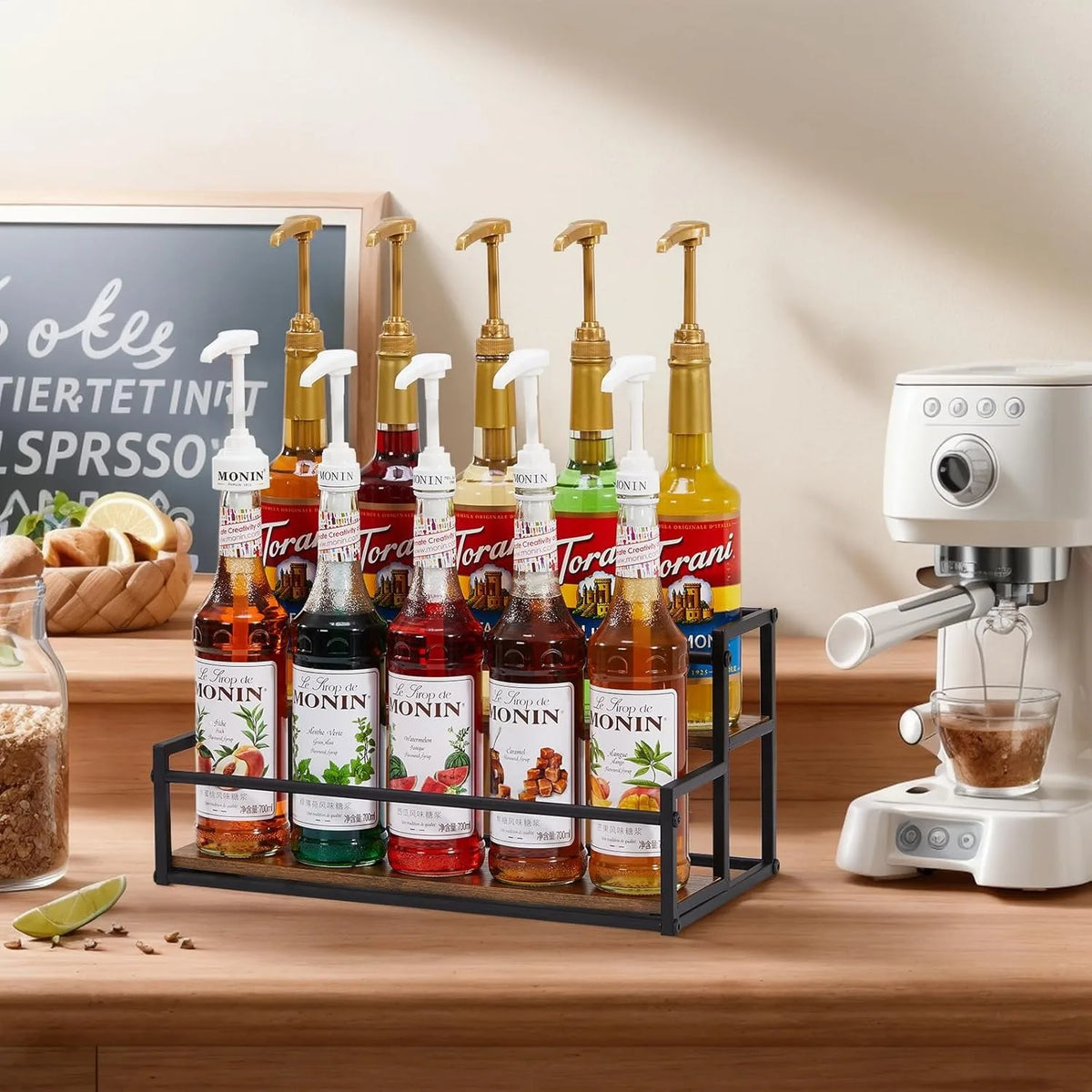 2-Tier 10 Syrup Bottles Rack Coffee Bar Liquor