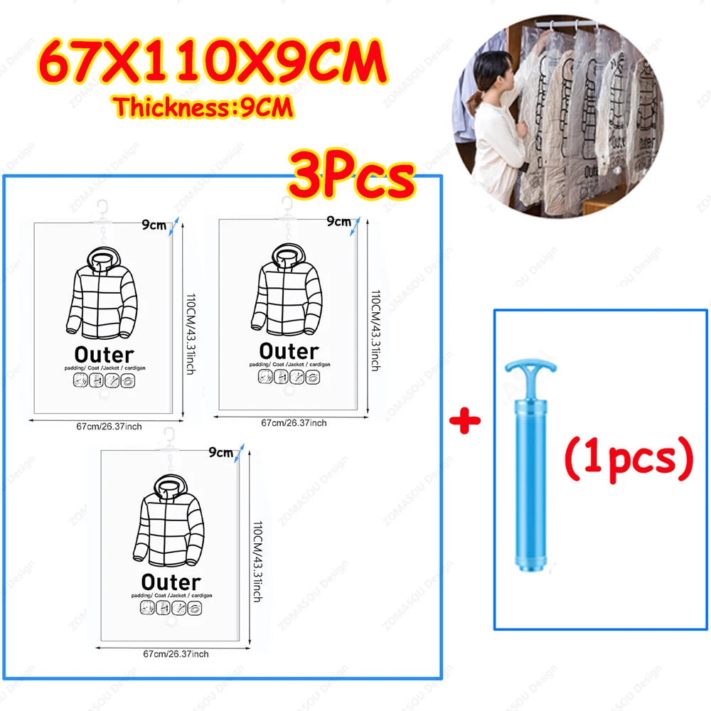 1-10pcs Hanging Vacuum Storage Bag Reusable Space Saver