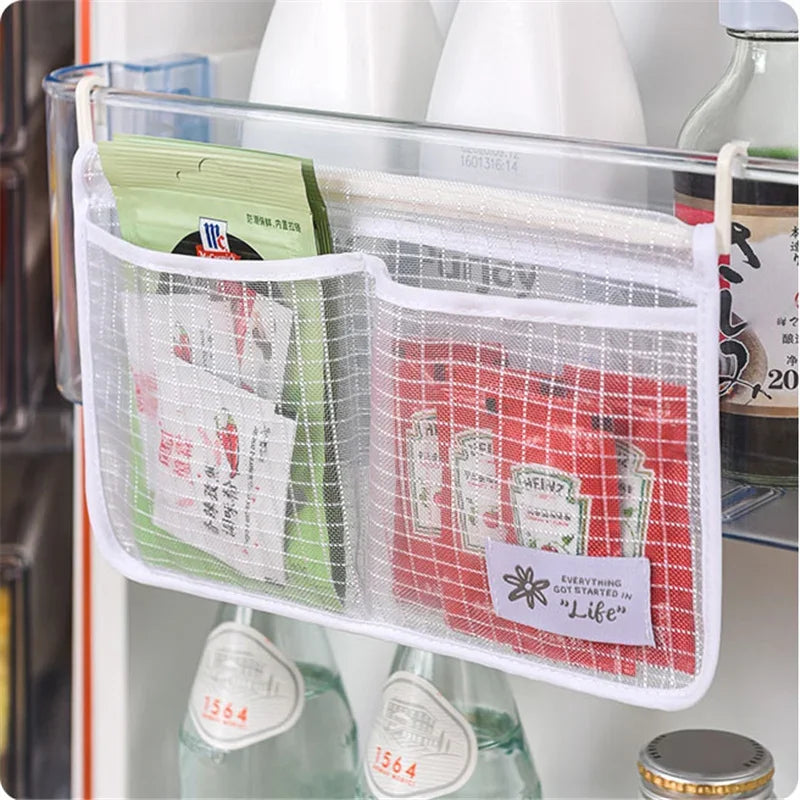 Refrigerator Storage Mesh Bag Double Compartment Hanging Pouch