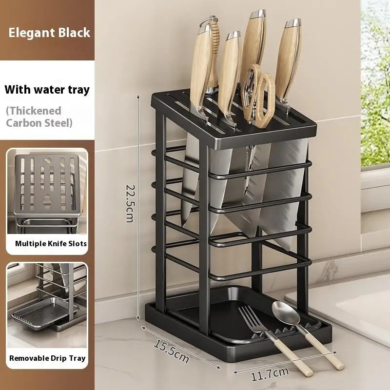 Countertop Knife Holder Drain Tray Storage Rack Organizer