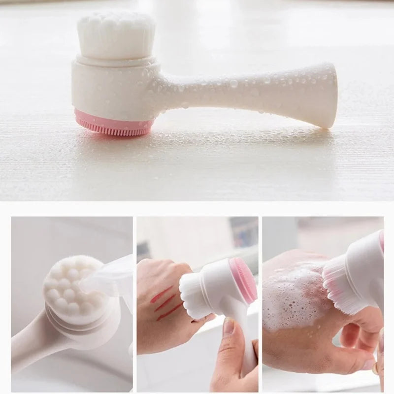 3d Double Silicone Facial Cleansing Brush Massage Facial
