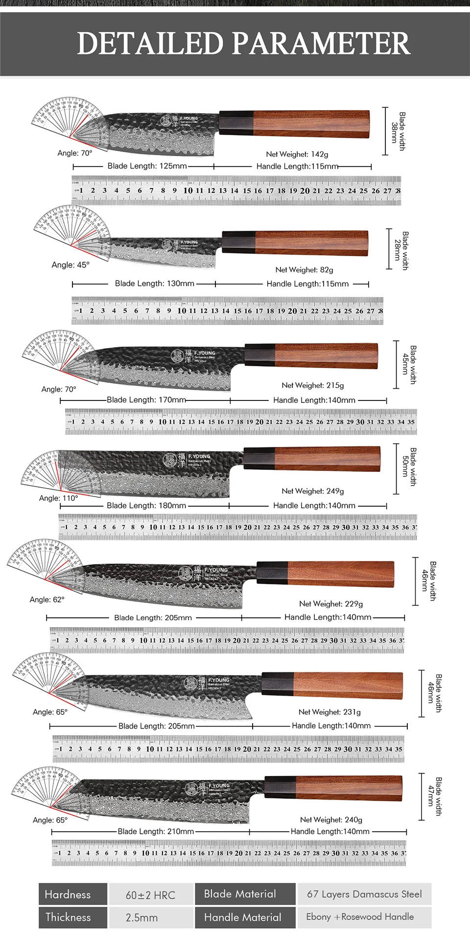 Young Japanese Hand Forged Chef Knife Damascus Steel