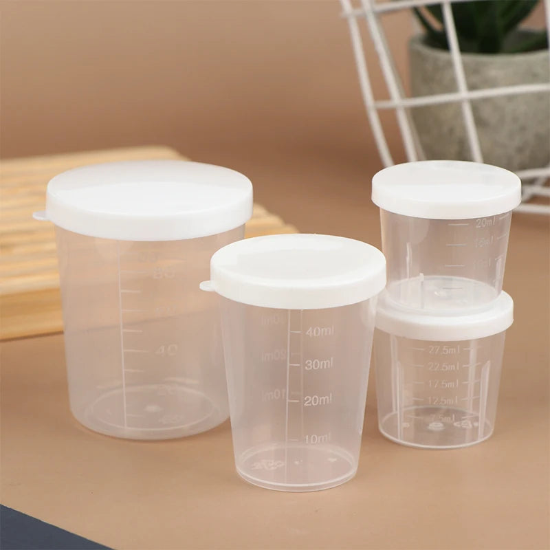 10pcs Clear Liquid Pill Measuring Cups Lids Travel
