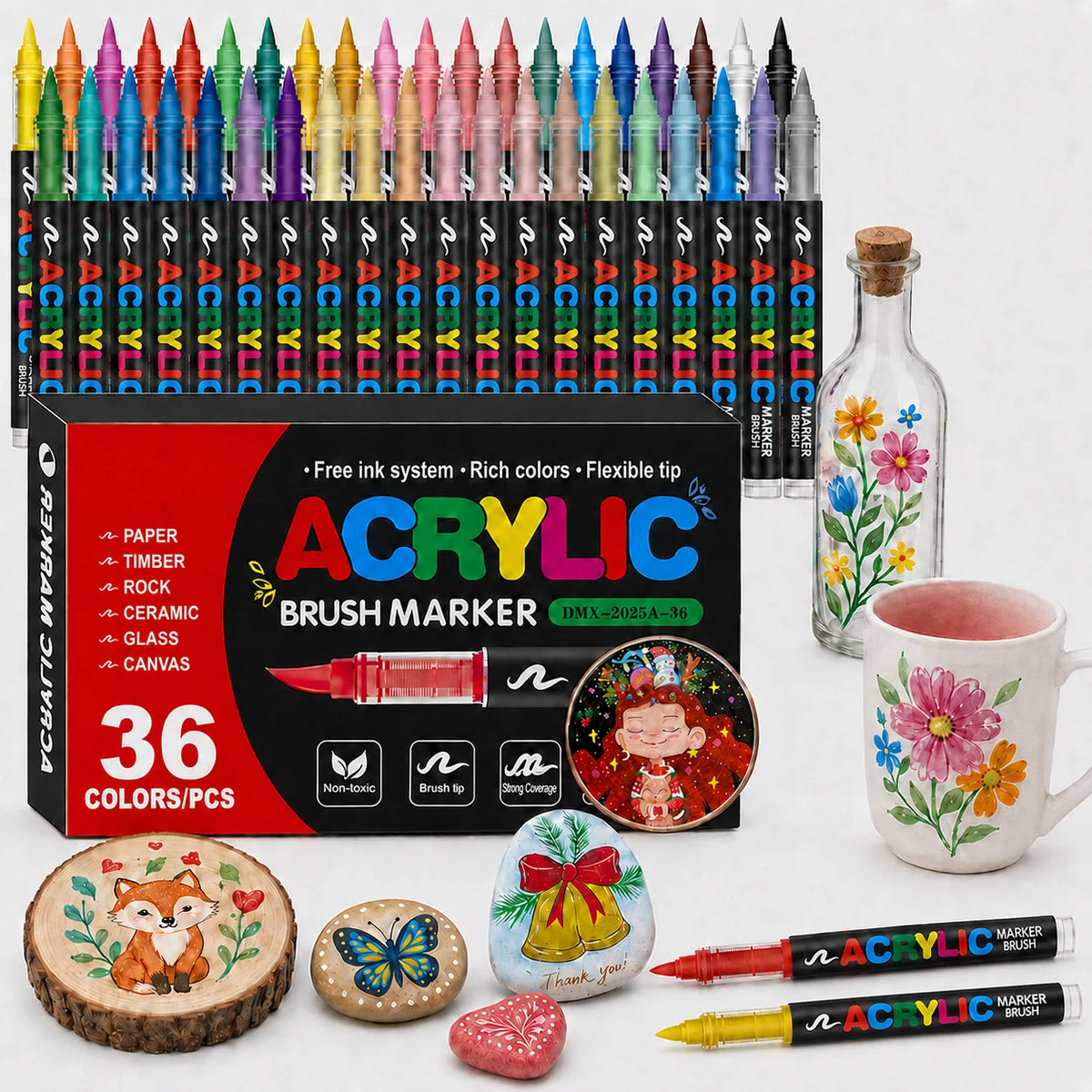 12-366 Colors Acrylic Paint Markers Quick Dry Brush