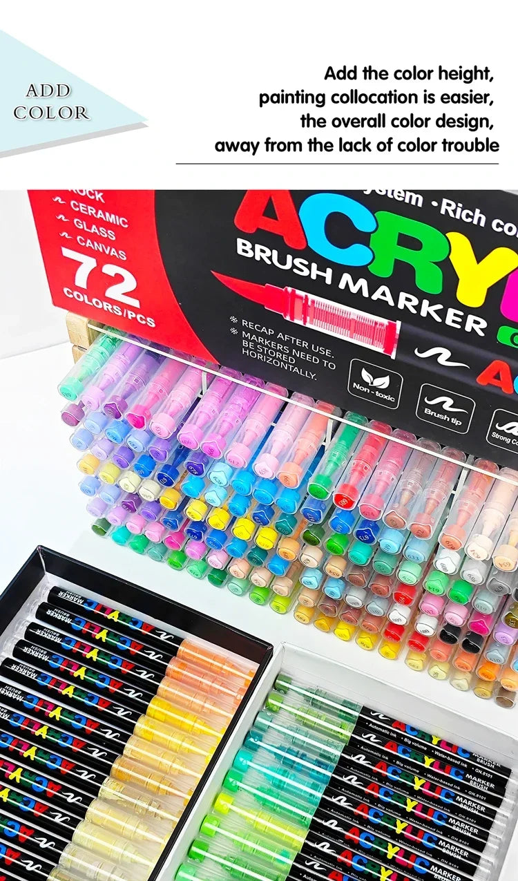 12-120 Colors Acrylic Paint Pens Markers Brush Tip