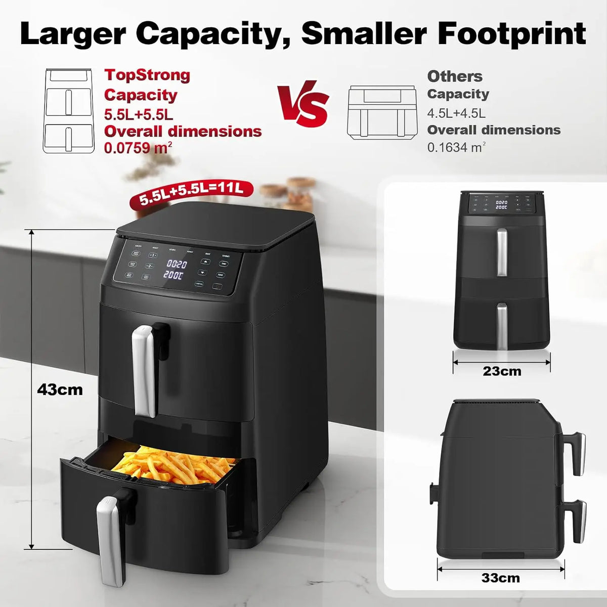 Topstrong 11l Dual Basket Air Fryer 2500w Presets