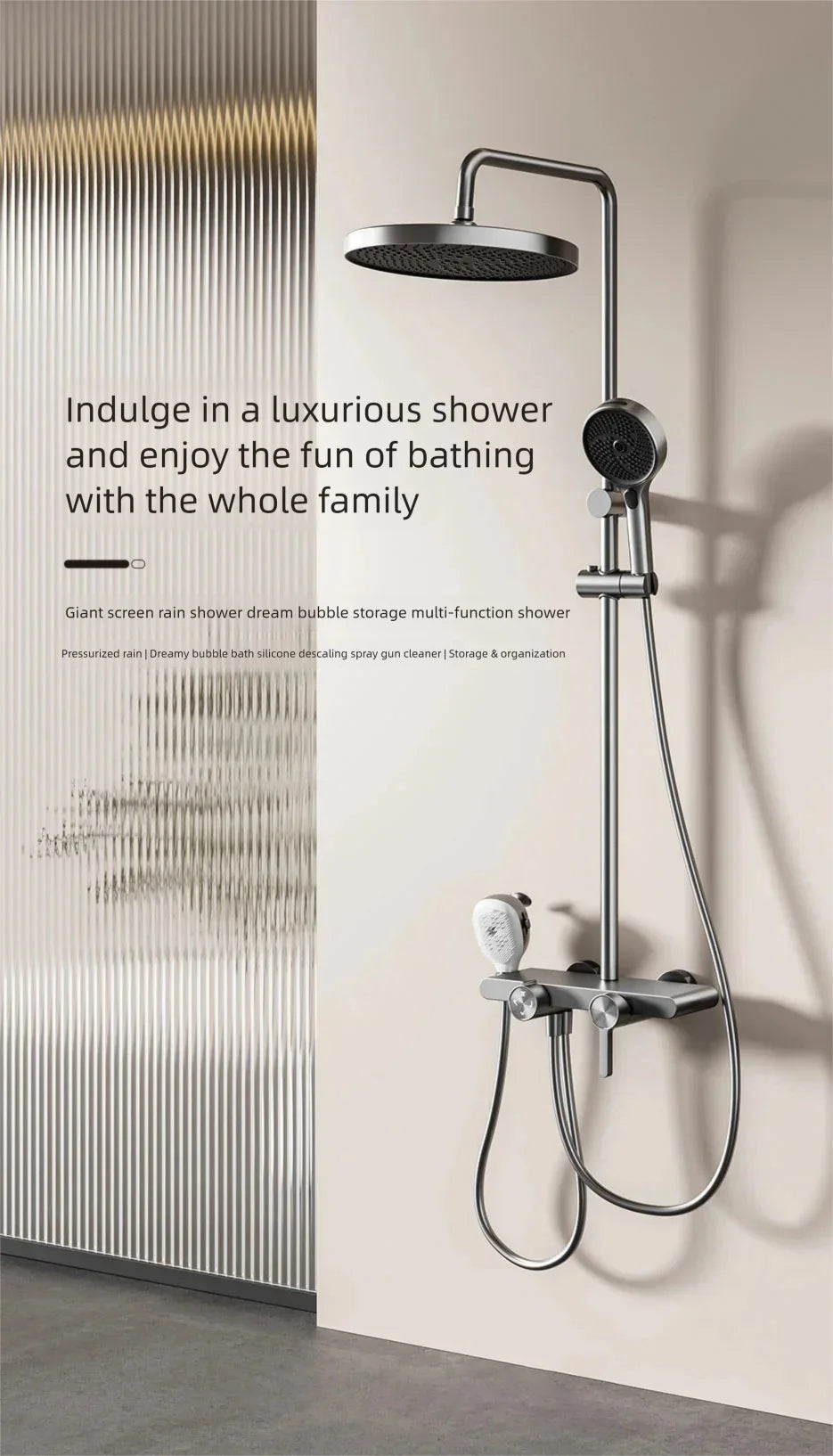 Bathroom Aluminum Gunmetal Gray Shower Silicone Brush Head