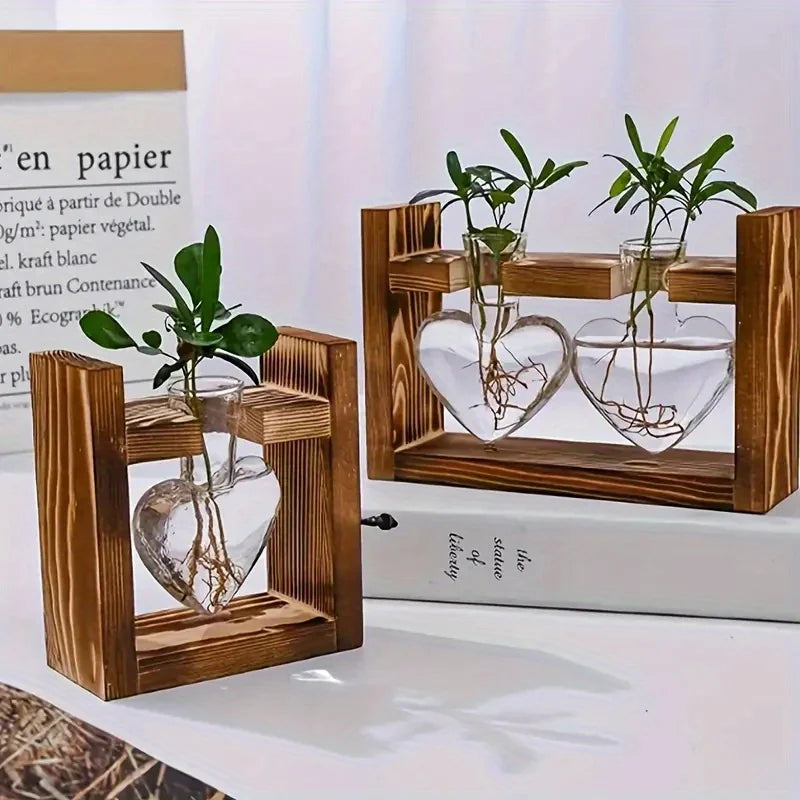 1-Pack Creative Wooden Frame Hydroponic Small Vase Green