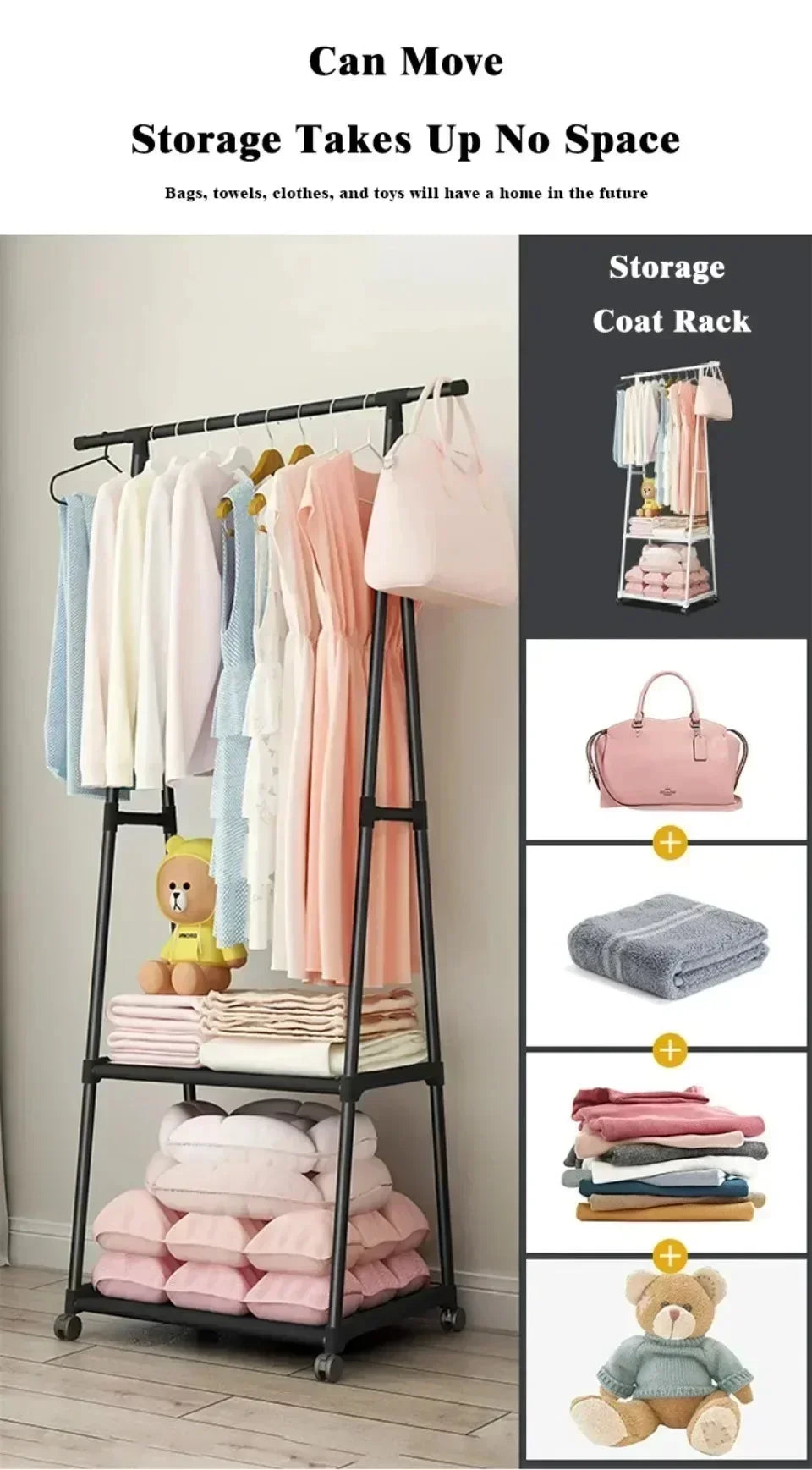 Dormitory Storage Clothes Drying Rack Freestanding Clothing Rack