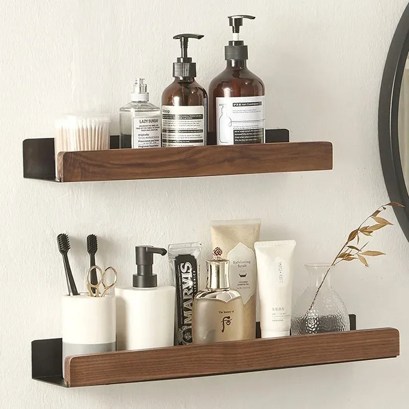 Walnut Wood Black Bathroom Hardware Bathroom Towel Rack