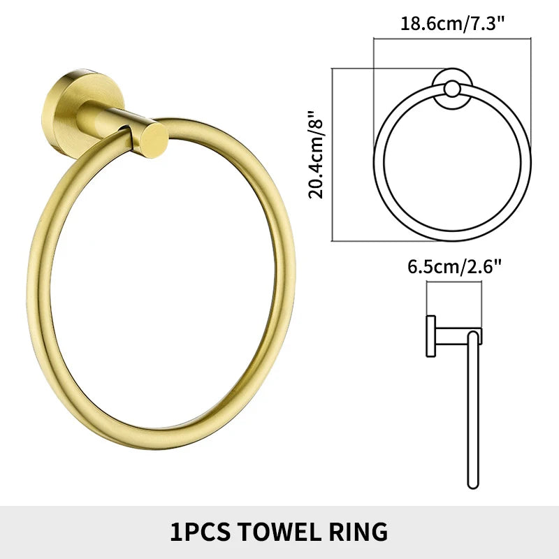 Brushed Gold Bathroom Towel Rack Toilet Brush Roll