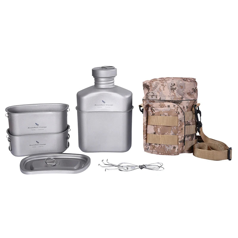 Boundless Voyage Cooking Titanium Military Canteen Bottle Outdoor