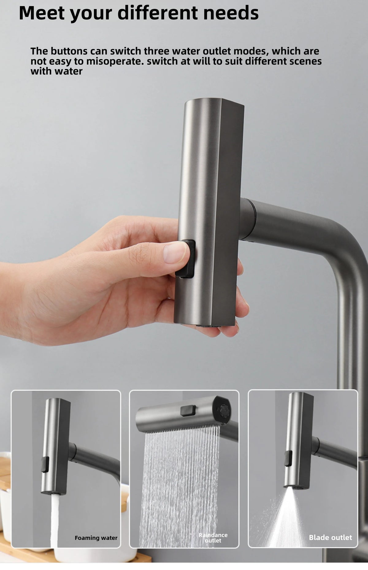 Faucet Cold Digital Display Pull-Out Rotatable Multi-Functional