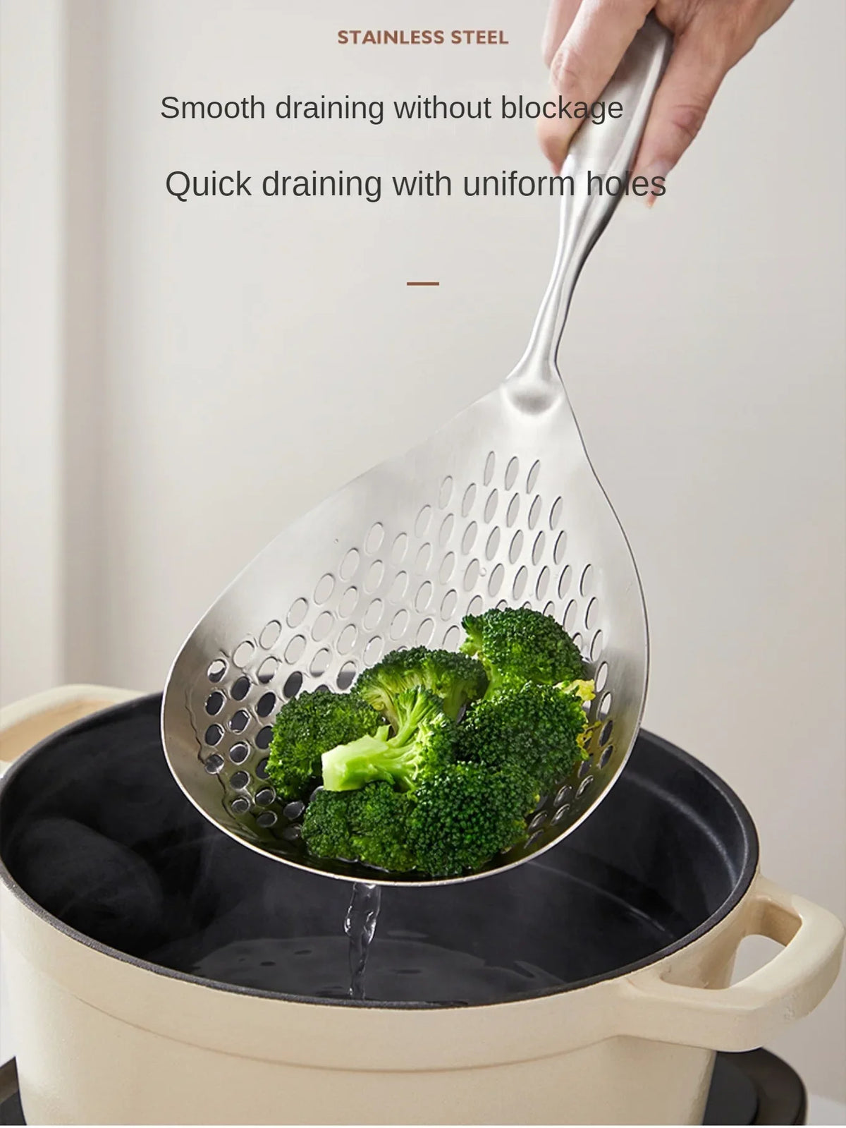1pc Large Durable Stainless Steel Colander Skimmer Spoon