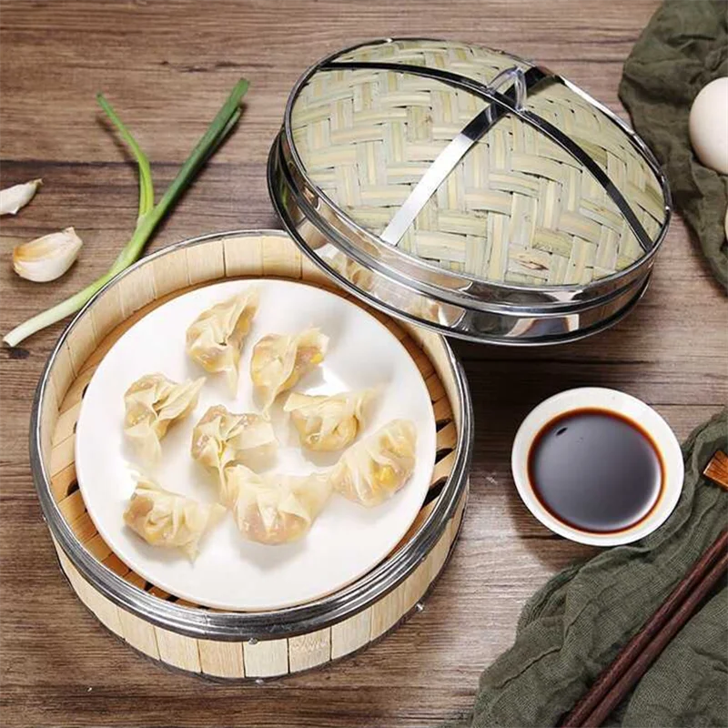 Reusable Round Bamboo Steamer Cover Dumplings Steaming Grid