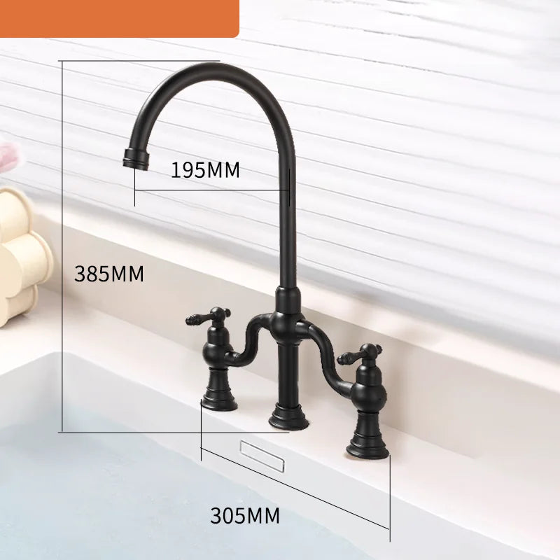 Vintage Bridge Antique Faucet Basin Solid Brass Double-Handle