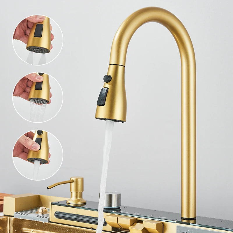 Brushed Golden Smart Digital Display Integrated Sink
